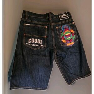 Rare Vintage New COOGI men's denim shorts/jorts embroidered accents Sz W36